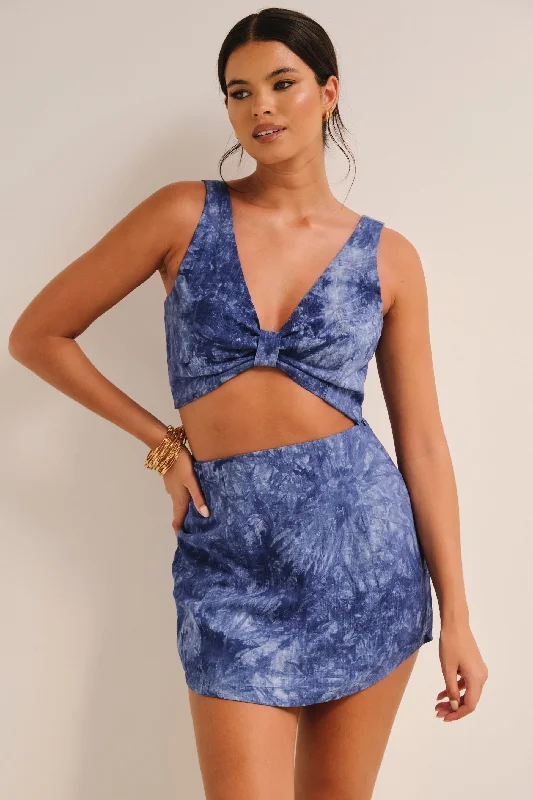 Aura Linen Mini Skirt Tie Dye Blue denim skirt classic