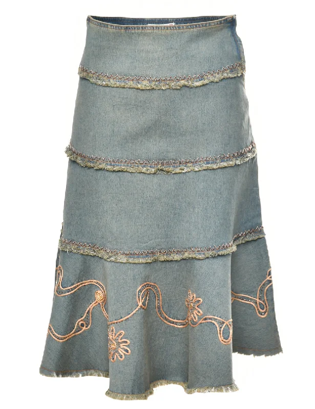 Beaded Y2K Denim Skirt - S patchwork skirt art