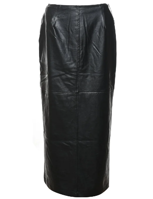 Black Leather Midi Skirt - S silk skirt elegant