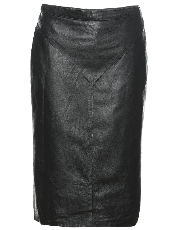 Black Pencil Shape Leather Skirt - M lace skirt intricate