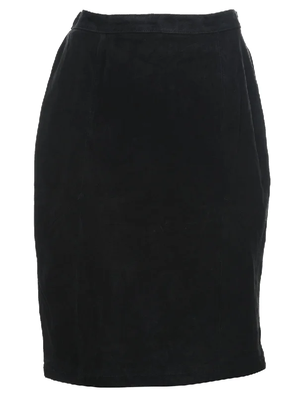 Black Suede Pencil Skirt - M zip skirt side