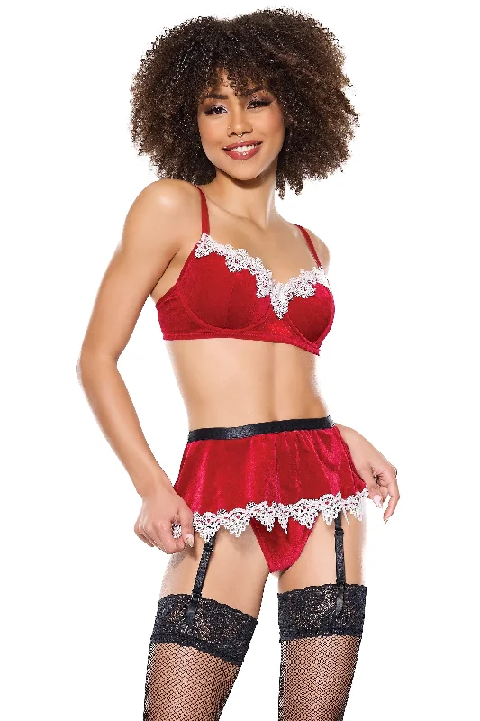 Coquette Holiday Christmas Red Velvet Garter Skirt Padded Bra Set cashmere skirt fine