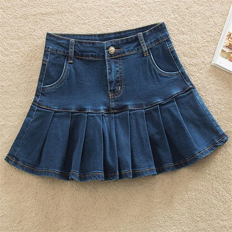 Denim Skirt With Ruffles Plus Size Jeans High Waist Pleated Bottom mini skirt trendy