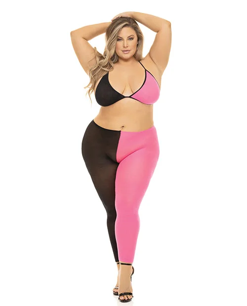 Pink Lipstick Block You Out Bra & Legging Elegant Shiny Black Leggings