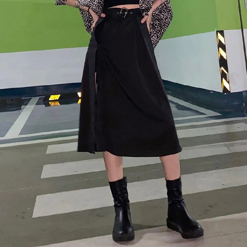 High Waist Black Midi Skirt Women Summer Casual Split Long Skirt cashmere skirt soft