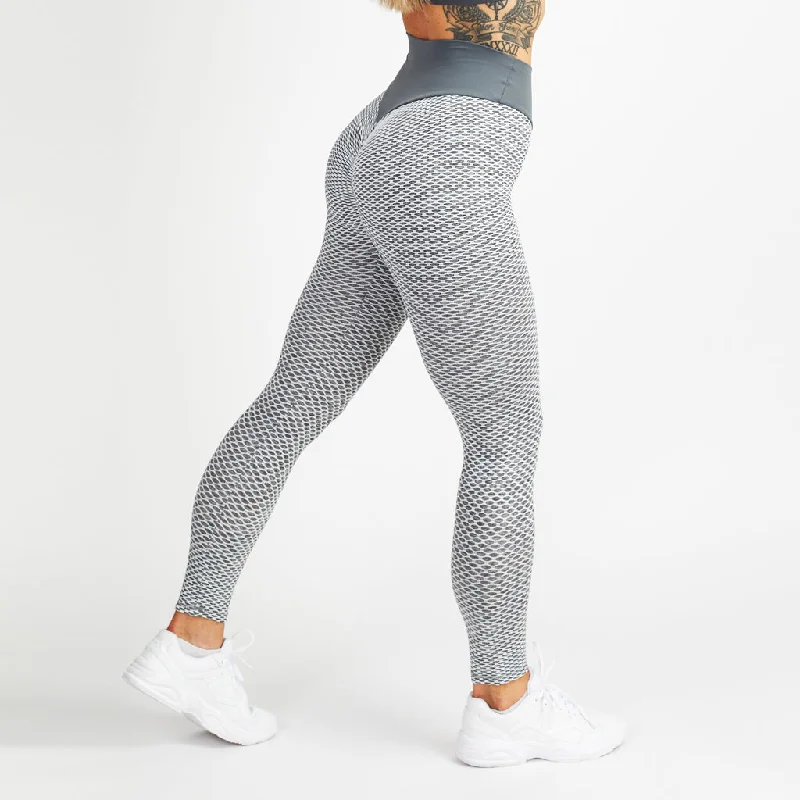 Honeycomb Leggings, White Stylish Stretch Pants Leggings