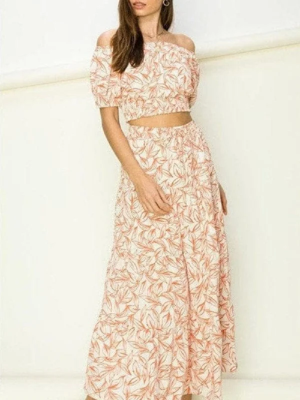 Lets Go Flowy Tiered  Crop Top and Maxi Skirt Set chiffon skirt airy