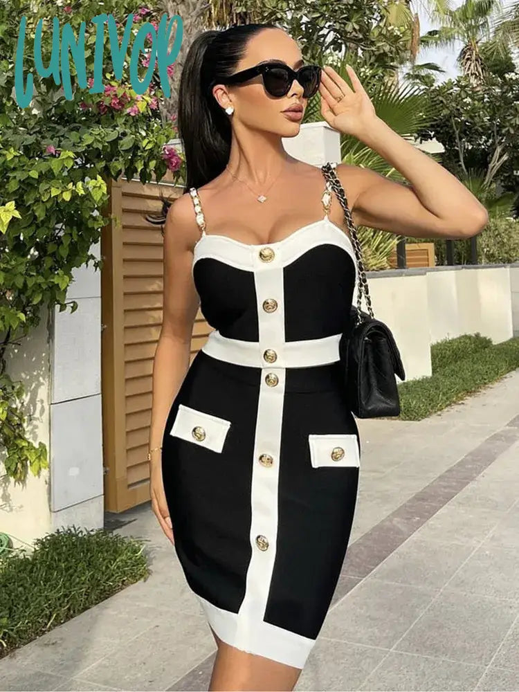 Lunivop Women Summer Sexy Sleeveless Backless Patchwork Chain Two Piece Mini Bandage Skirt Set Celebrity Evening Party Women's Set lace skirt feminine