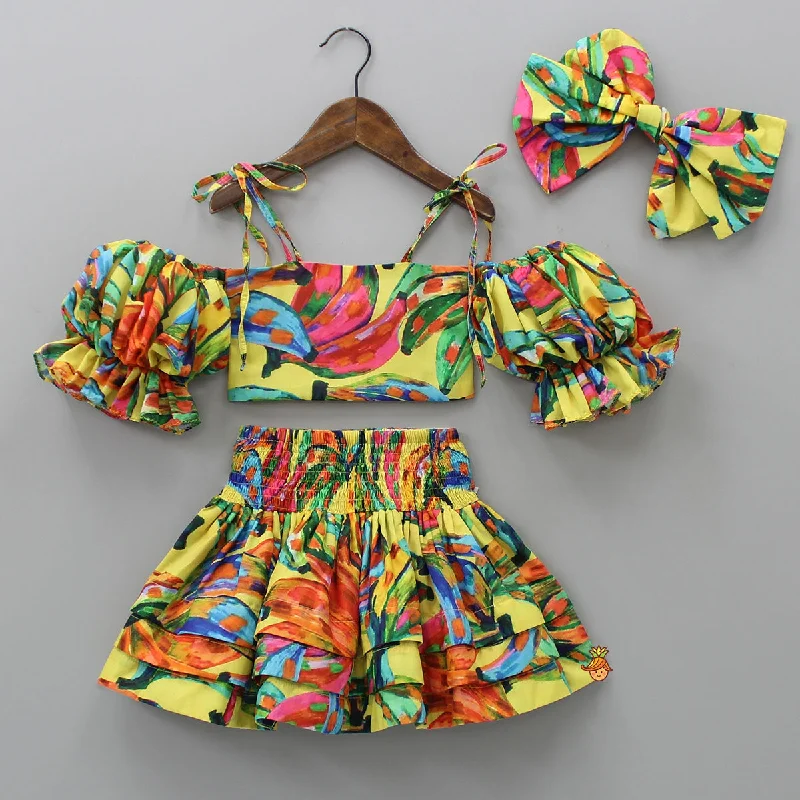 Pre Order: Multicolour Smocked Back Top With Elasticated Skirt And Head Band lightweight skirt design