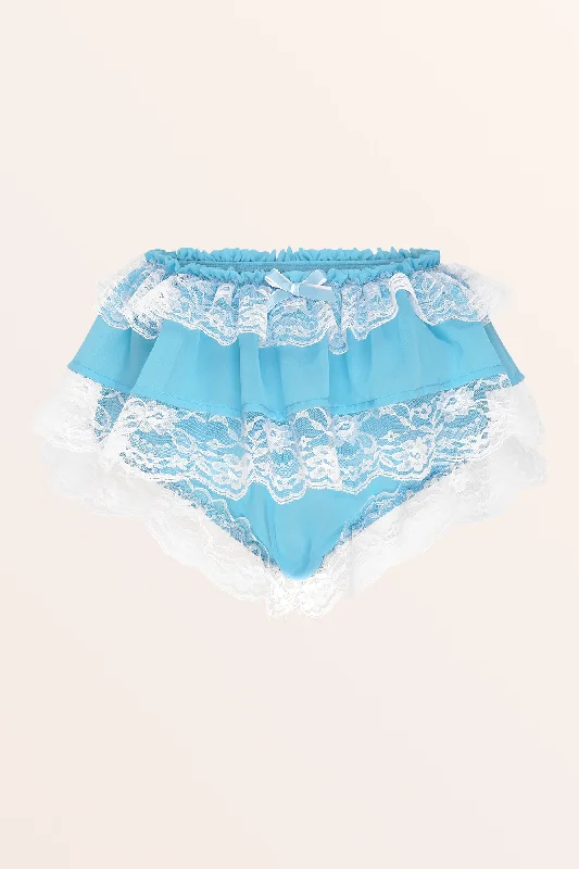 Sissy Chiffon Lacy Skirted Panties - Aqua Blue lightweight skirt design