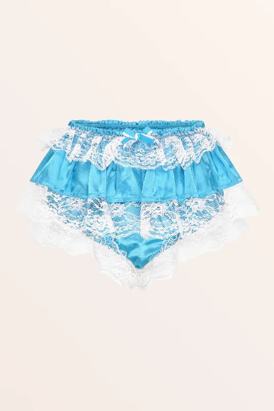 Sissy Satin Lacy Skirted Panties - Aqua Blue wool skirt sturdy