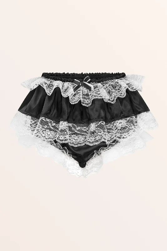 Sissy Satin Lacy Skirted Panties - Black lace skirt intricate