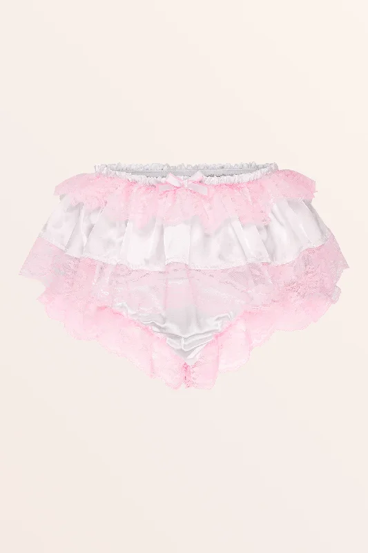 Sissy Satin Lacy Skirted Panties - White denim skirt fashionable