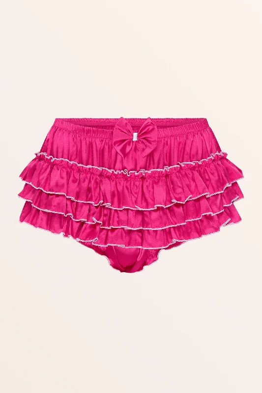 Sissy Satin Ruffled Skirted Panties - Hot Pink velvet skirt luxurious