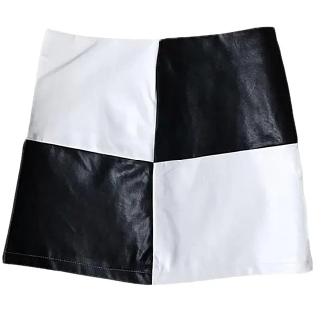 Vintage Mini Skirts Patchwork Black and White A-line Short Skirt velvet skirt luxury