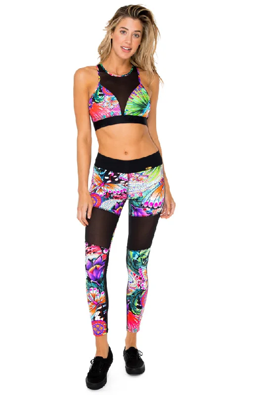 VIVA CUBA - Elastic Band Sports Bra & Mesh Cut Out Legging • Multicolor Elegant Velvet Leggings