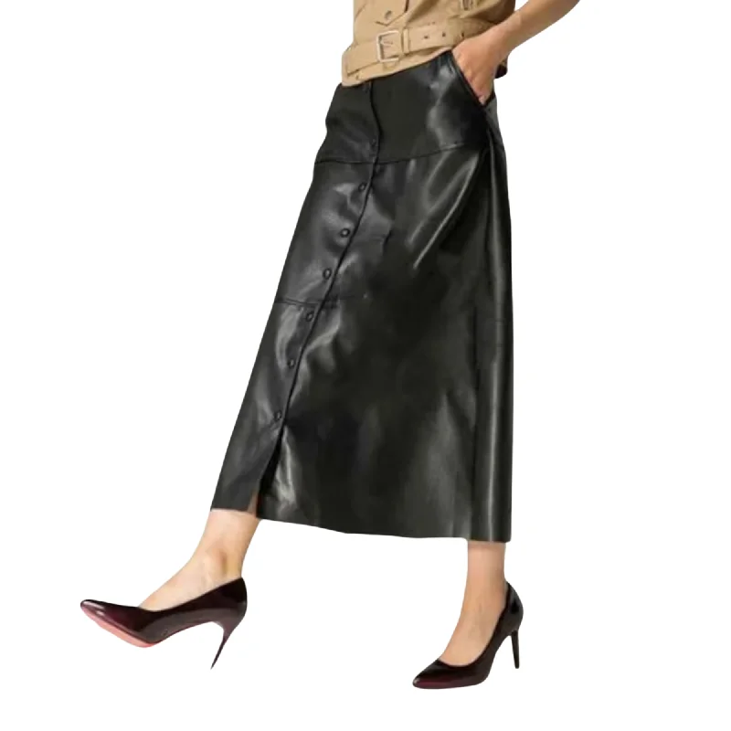 Womens Leather Skirt button skirt front