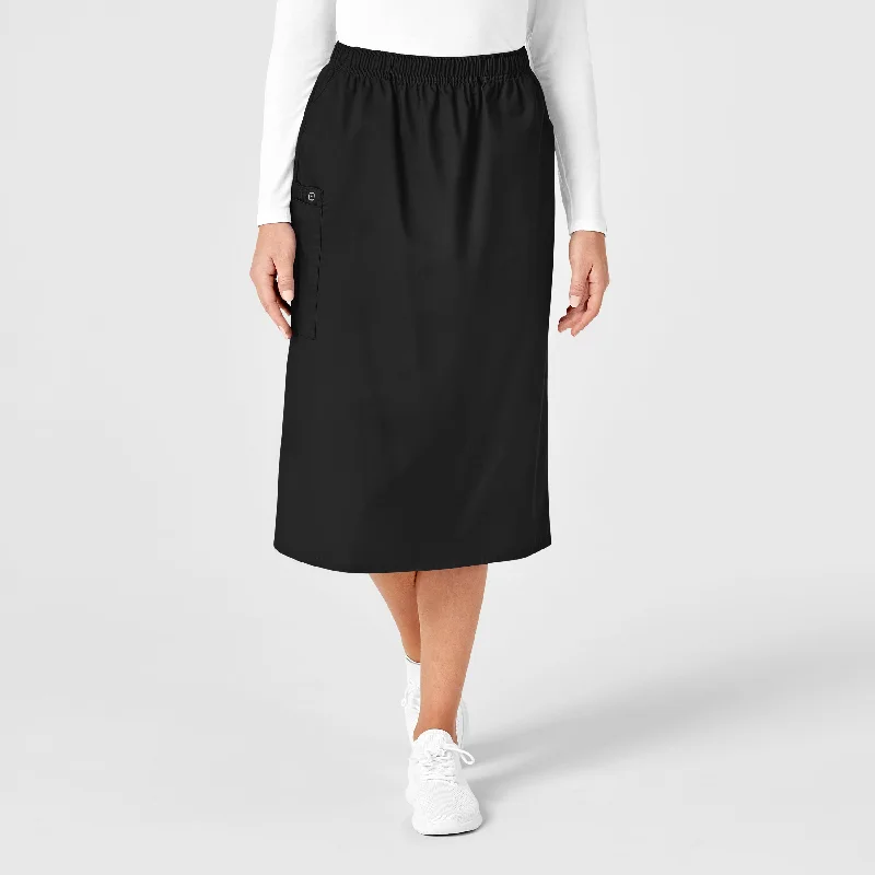 WonderWORK Women's Pull On Cargo Scrub Skirt - Black wool skirt thick