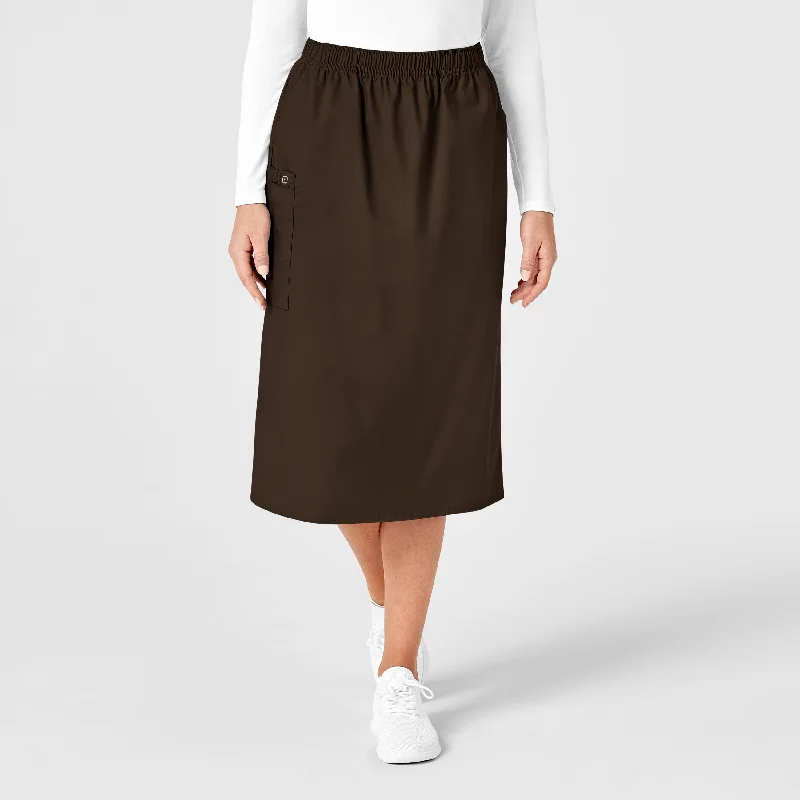 WonderWORK Women's Pull On Cargo Scrub Skirt - Chocolate corduroy skirt textured