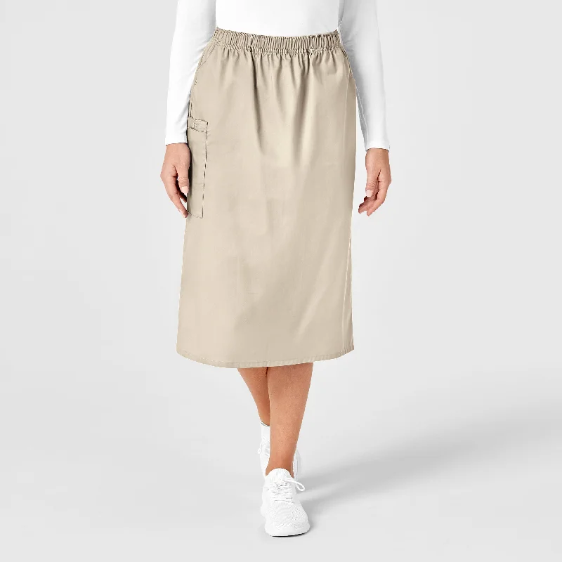 WonderWORK Women's Pull On Cargo Scrub Skirt - Khaki silk skirt smooth