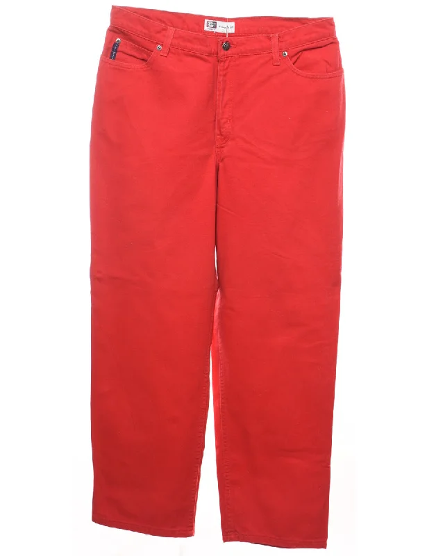 Bright Red Relaxed Fit Jeans - W36 L30 Stylish Stone-Wash Denim Jeans