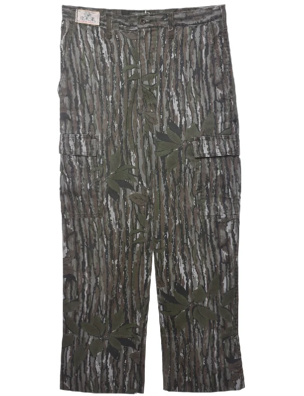 Camouflage Print Workwear Jeans - W34 L30 Stylish Acid-Wash Jeans