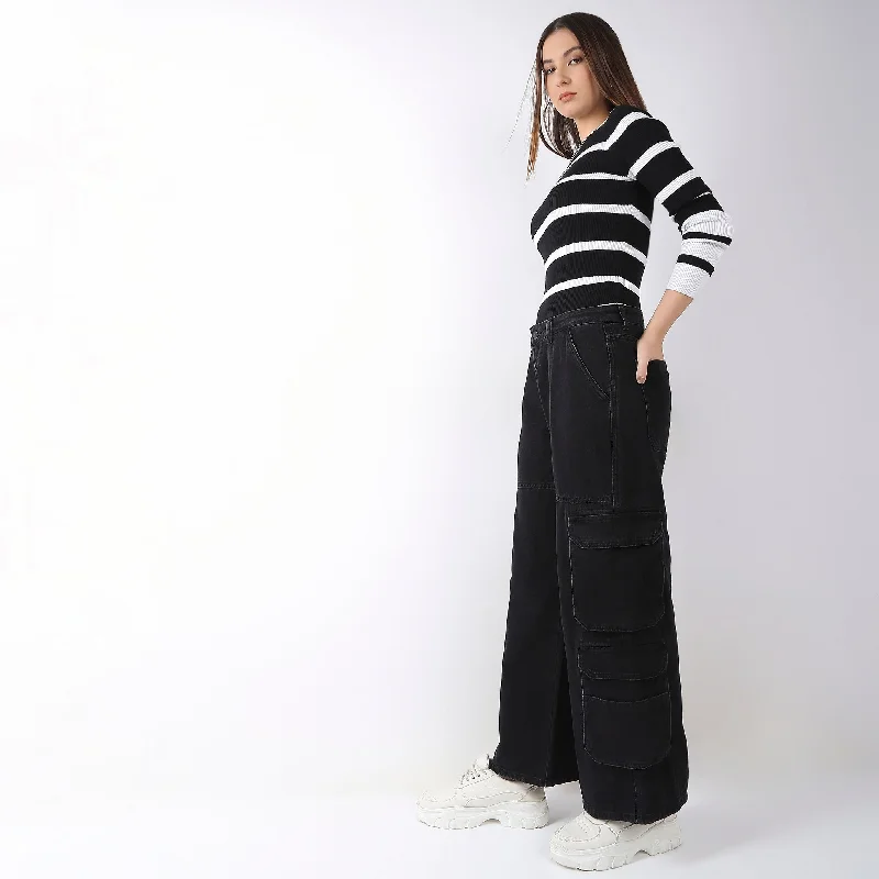 Cargo Fit High Rise Jeans Elegant Wide-Leg Jeans