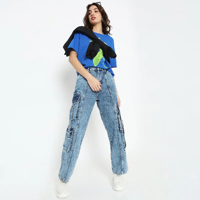 Cargo Fit High Rise Jeans Chic Double Waistband Jeans