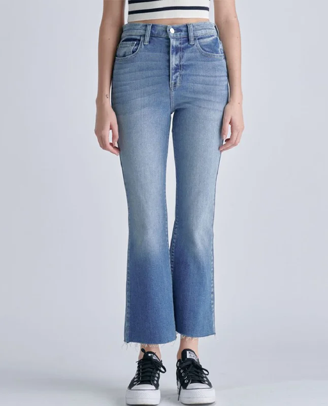 Cello High Rise Crop Flare Jeans Fashionable Frayed Hem Denim