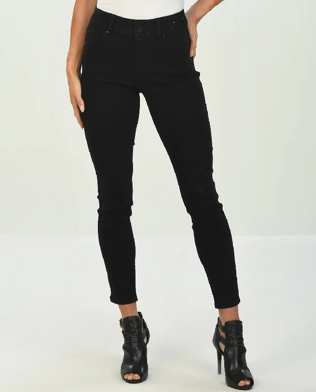 D Jeans Black Double Button Skinny Jeans Trendy Wide-Legged High-Waist Jeans