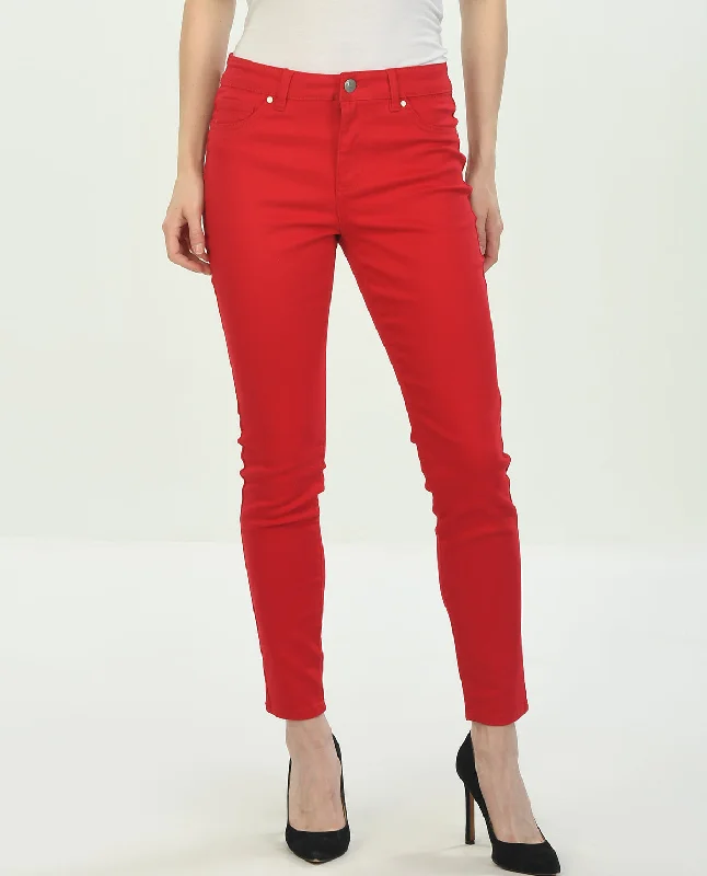 D Jeans Missy Red Sateen Skinny Jean Fashionable Raw Edge Jeans