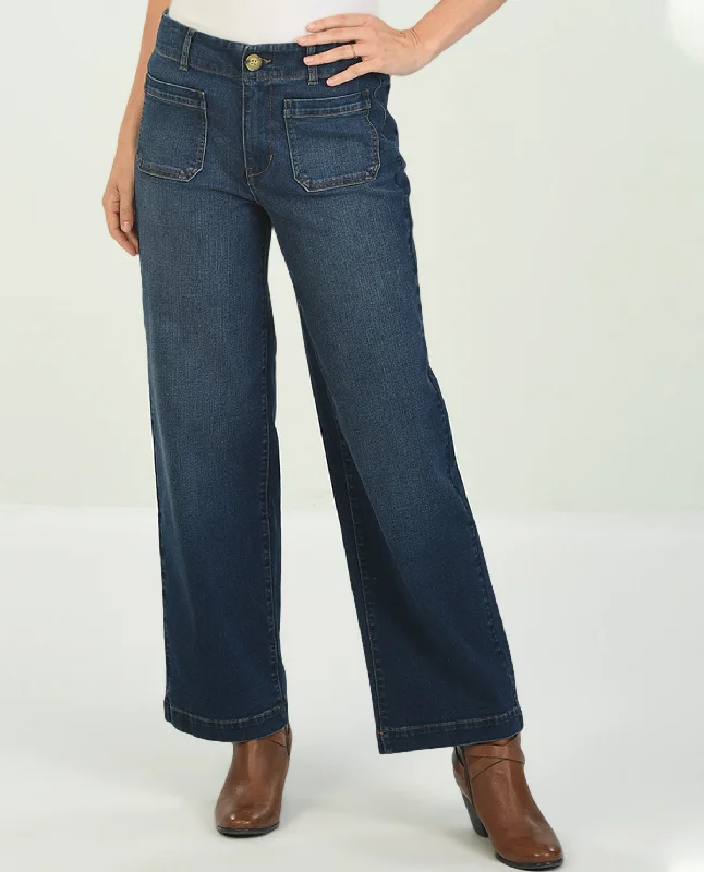 D Jeans Patch Pocket Wide Leg Jean Chic Vintage-Inspired Denim Jeans