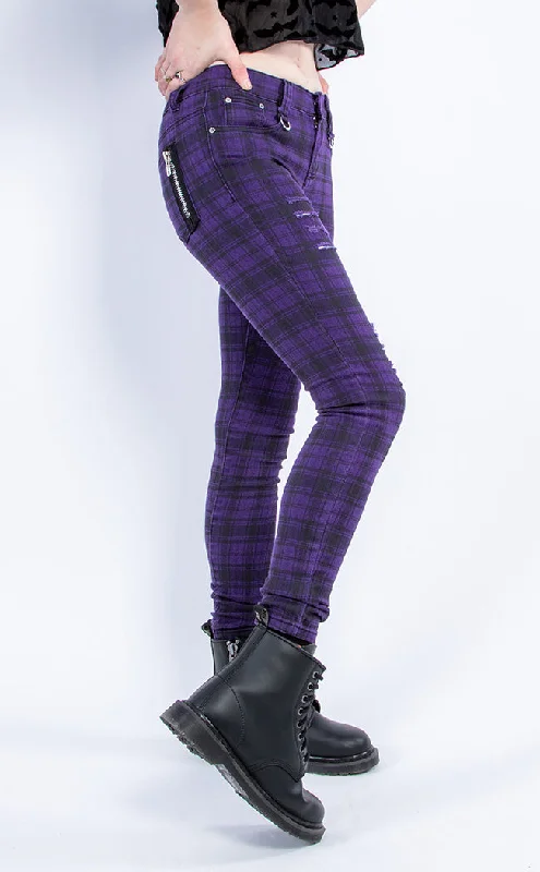 Move On Up Tartan Jeans | Purple Comfortable Folded Hem Jeans