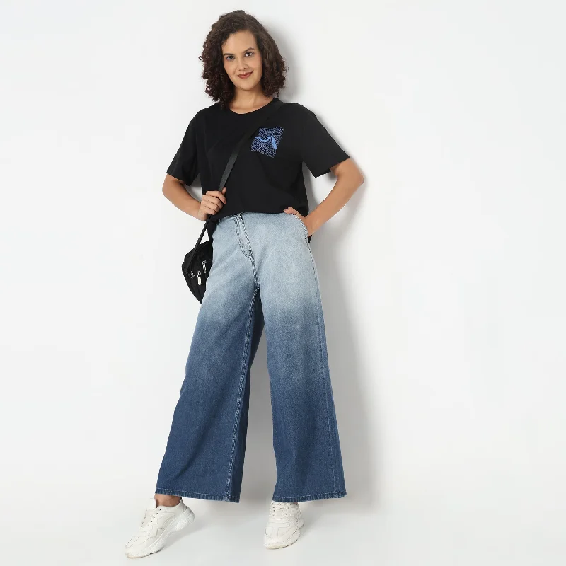 Flare Fit Jeans Trendy Pleated Waist Jeans