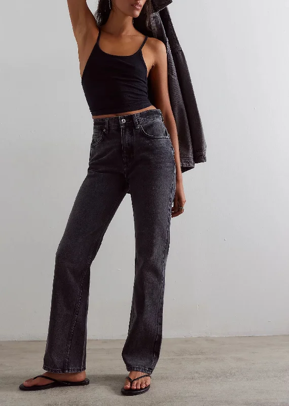 Free People Xena Slim Straight Jeans ★ Black Chic Faded Blue Jeans