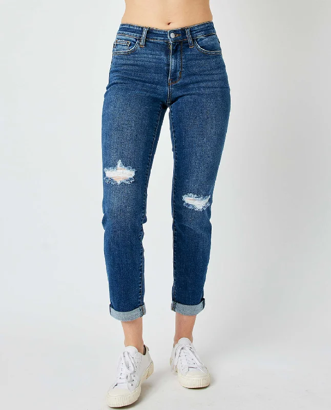 Judy Blue Mid Rise Destroy Slim Jeans Fashionable Slim Fit Jeans