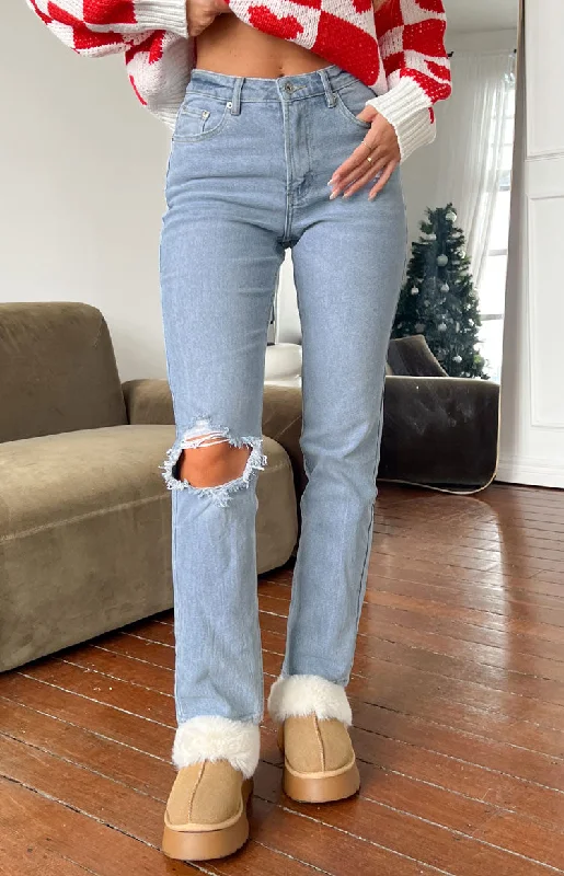 Loui Mid Wash Straight Leg Denim Jeans Trendy Low-Rise Slim Jeans