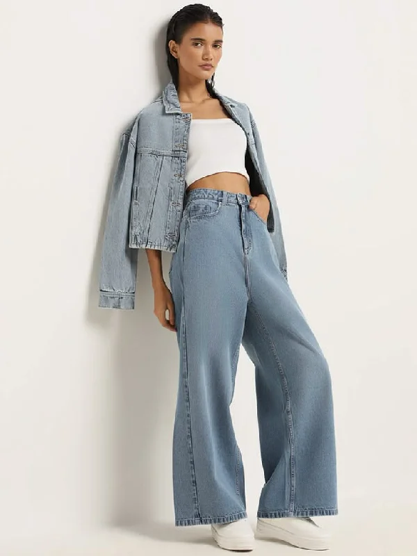 LOV Blue Wide Leg - Fit Mid - Rise Jeans Fashionable Bootcut Jeans