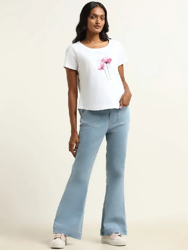 LOV Light Blue Relaxed - Fit Mid - Rise Jeans Stylish Bootcut Denim Jeans