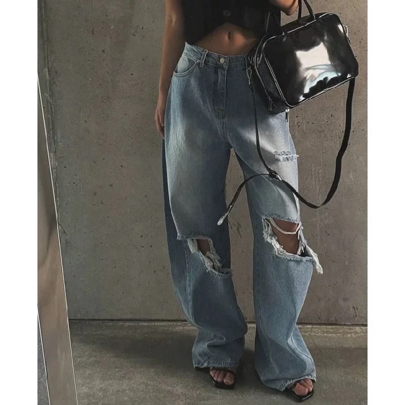 Mocha Cropped Statement Denim Jeans Fashionable Relaxed Fit Denim