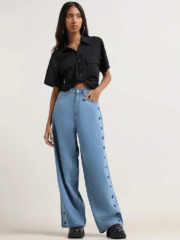 Nuon Blue Relaxed - Fit High - Rise Jeans Chic Cropped Jeans