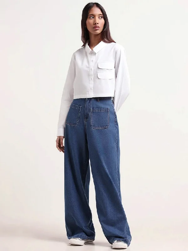 Nuon Dark Blue Wide Leg - Fit High - Rise Jeans Stylish High-Rise Mom Jeans