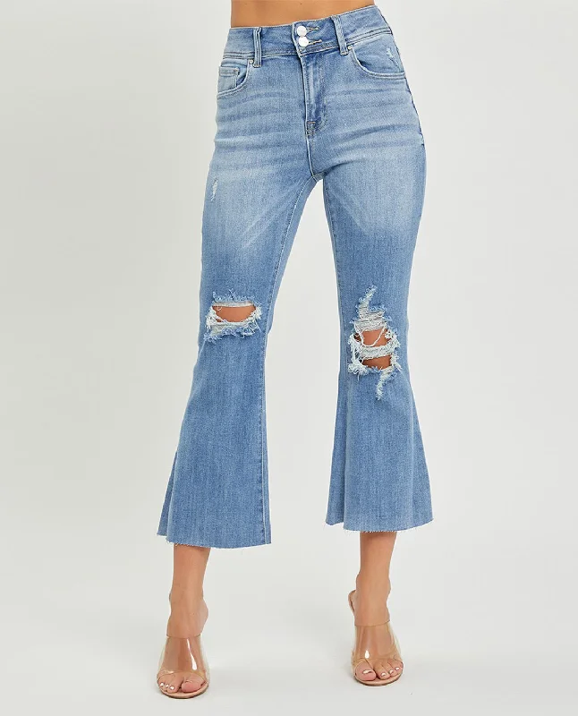 Risen High Rise Crop Flare Jeans Cozy Relaxed Fit Jeans