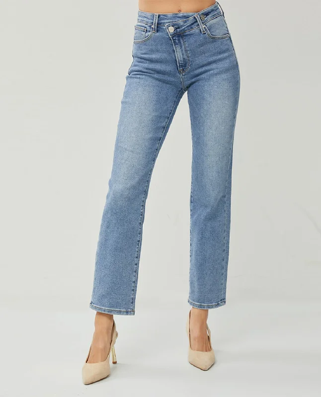 Risen High Rise Straight Leg Jeans Classic Blue Denim Jeans