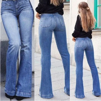 Women Denim High Waist Fashion Casual Flared Jeans Comfortable Ankle Jeans