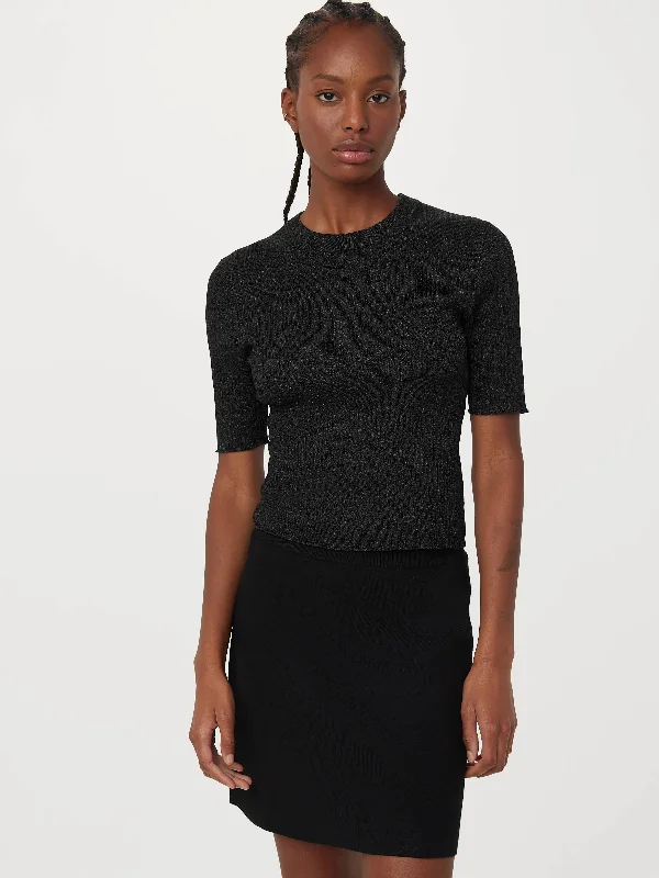 The Elbow Sleeve Sparkly Sweater  in Black Boat Neck Shawl Collar Notched Collar