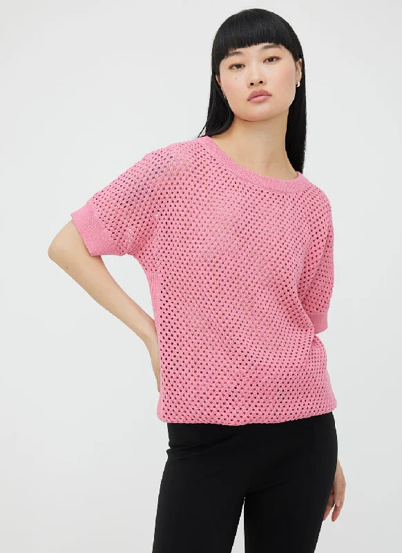 Essex Pointelle Sweater Tee Solid Print Embellished