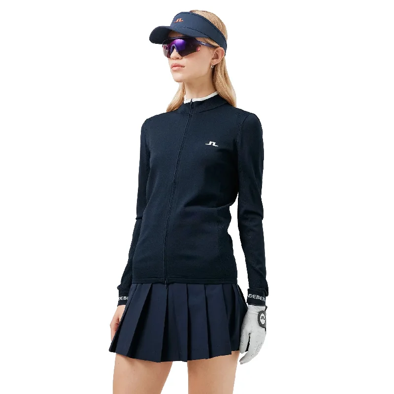 J. Lindeberg Alma Knitted Navy Womens Golf Sweater Denim Fabric Leather Fabric Suede Fabric