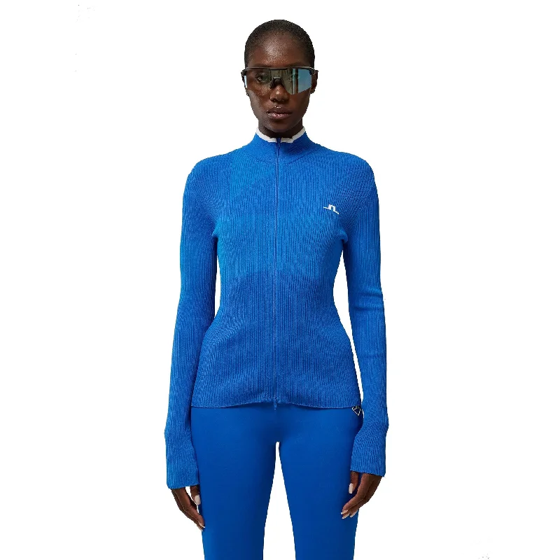 J. Lindeberg Flora Knitted Nautical Blue Womens Golf Sweater Collared Crew Neck Turtle Neck