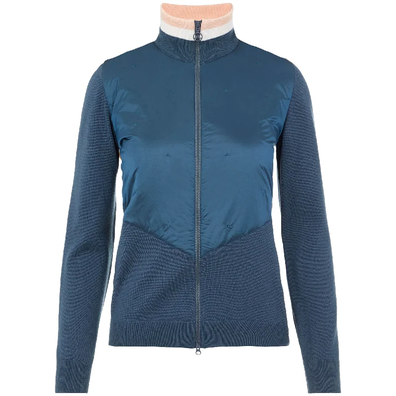 J. Lindeberg Luna Knitted Hybrid Captains Blue Womens Golf Sweater Cashmere Blend Cotton Blend Poly Blend